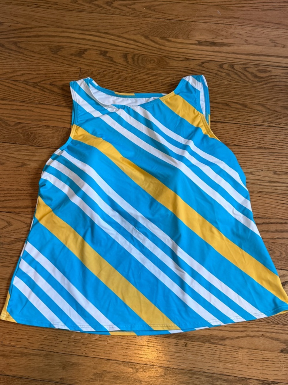 Lands’ End Swim Dress Tankini Top Blue Yellow White Stripe Women’s 20W